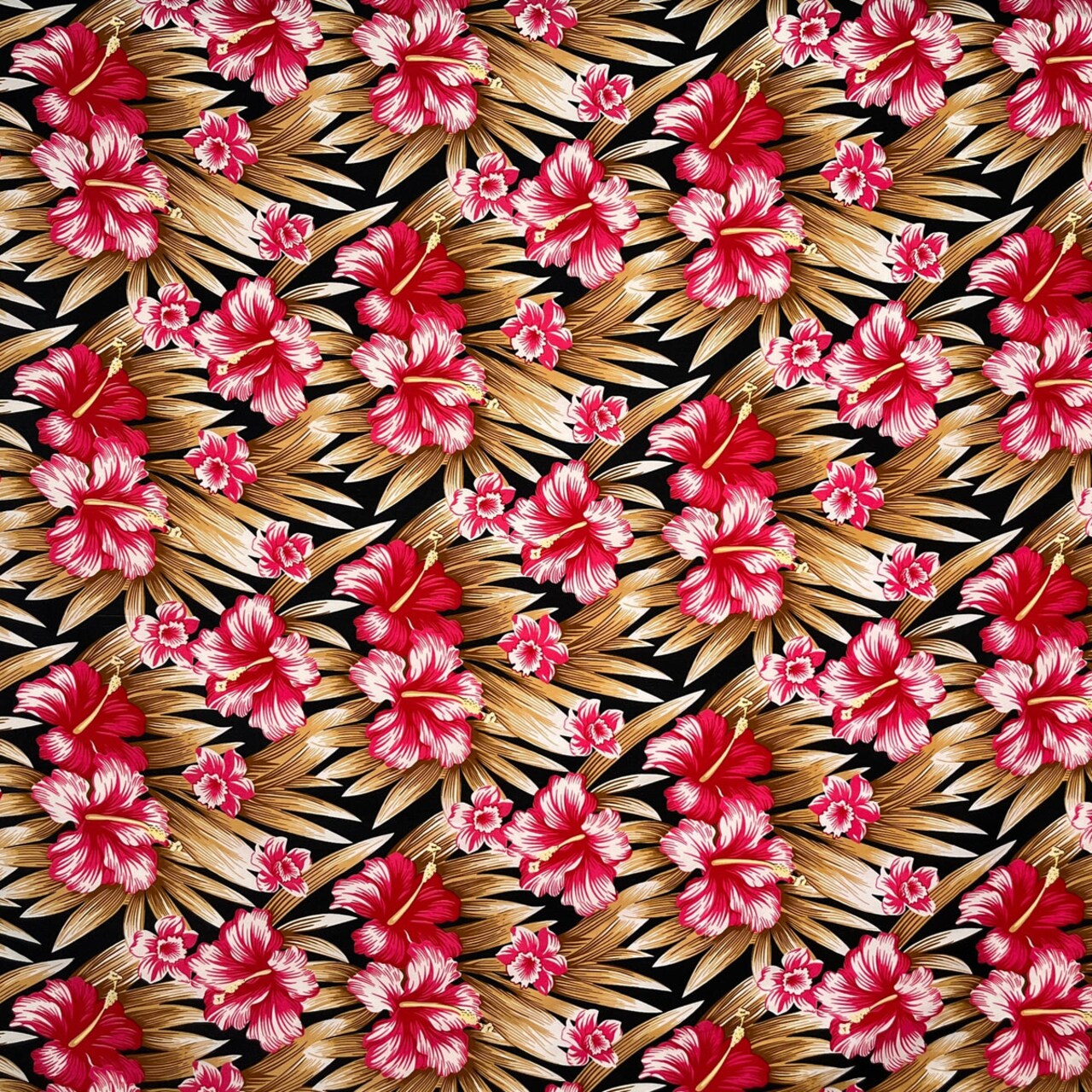 1 Yard Multicolor Hibiscus Flowers Polyester Fabric with Tropical Palm Design 60 Inch Width